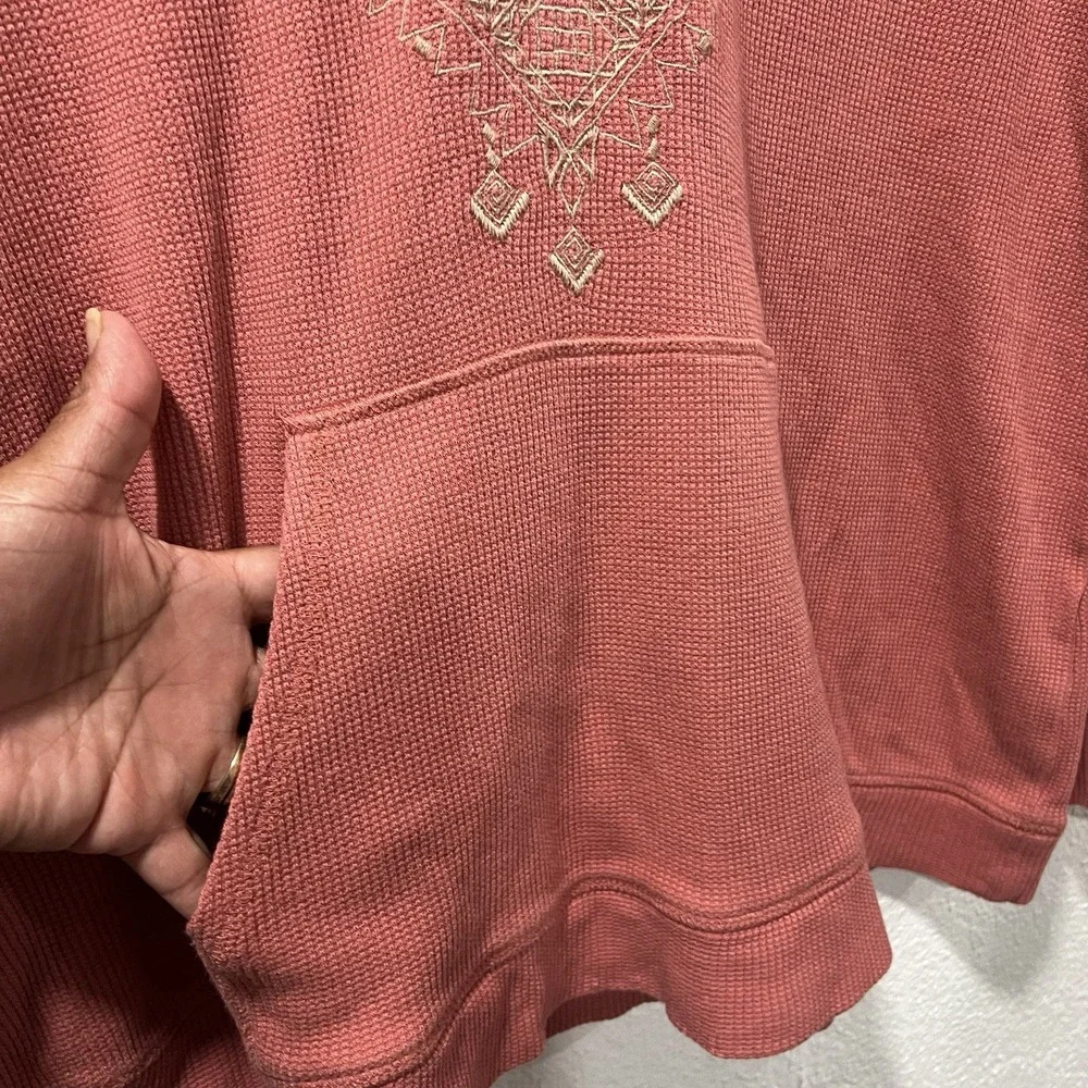 J. Jill Womens Sz M Embroidered Waffle Knit Pullover Drawstring Hoodie Dark Rose